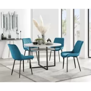 Image of Furniturebox Adley Grey Concrete Effect 120cm Storage Dining Table & 4 Blue Pesaro Black Leg Velvet Chairs