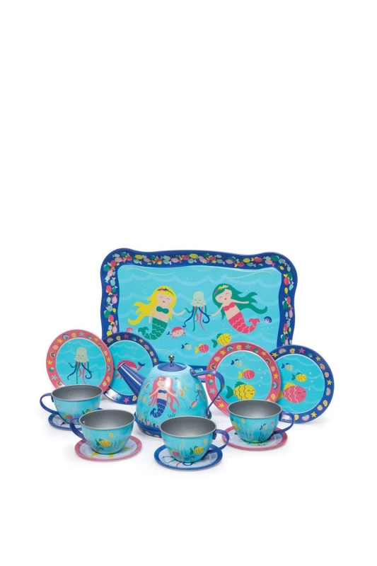 Image of Schylling Mermaid Tin Tea Set Bright Blue