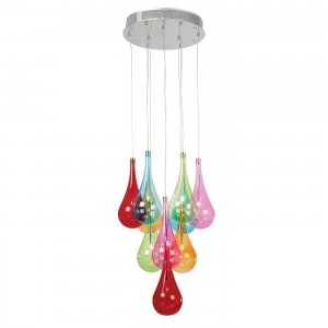 Image of 10 Light Cluster Pendant Chrome, Multi-coloured, G4 Bulb