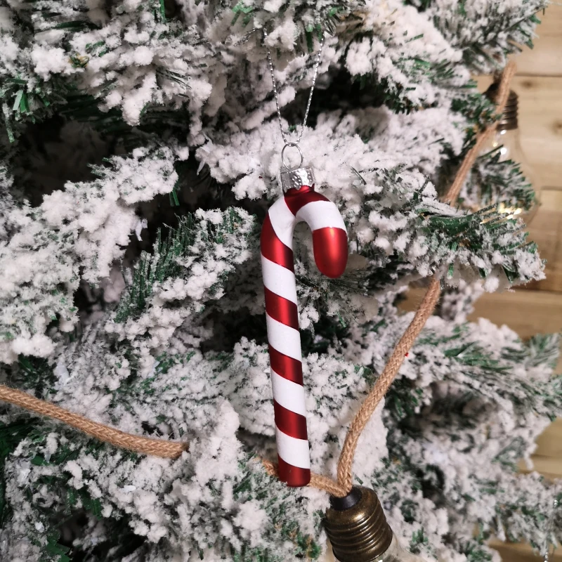 Image of Set of 6 12cm Glass Red and White Stripe Candy Cane Christmas Tree Decorations