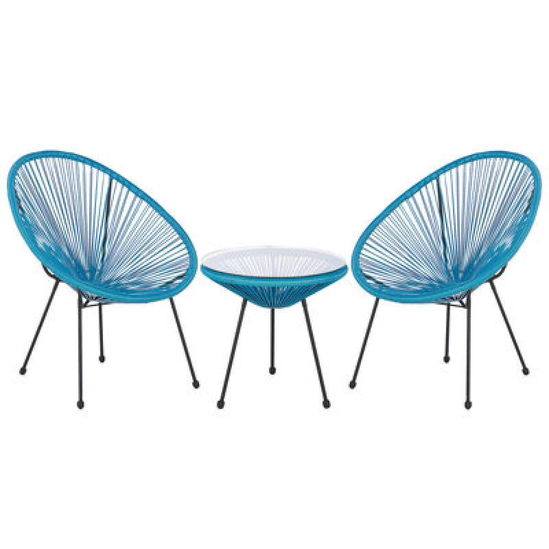 Image of Beliani Bistro Set Acapulco Ii Pe Rattan Blue