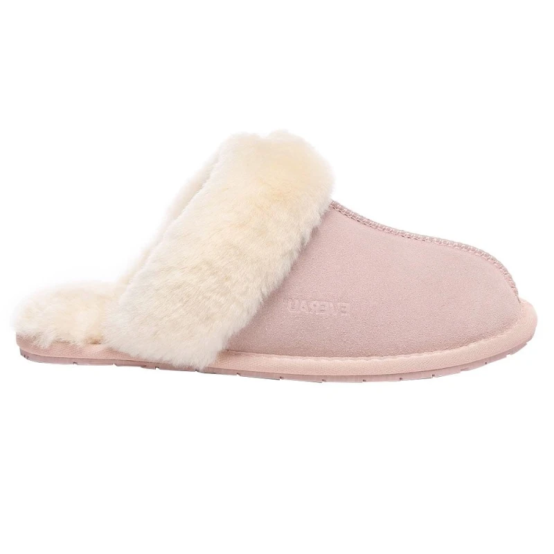 Image of EverAu Australia Womens Real Sheepskin Harrier Slippers with Rubber Sole in Pink Size: 3 Pink Female 3