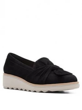 Image of Clarks Sharon Dasher Leather Wedge Loafer - Black