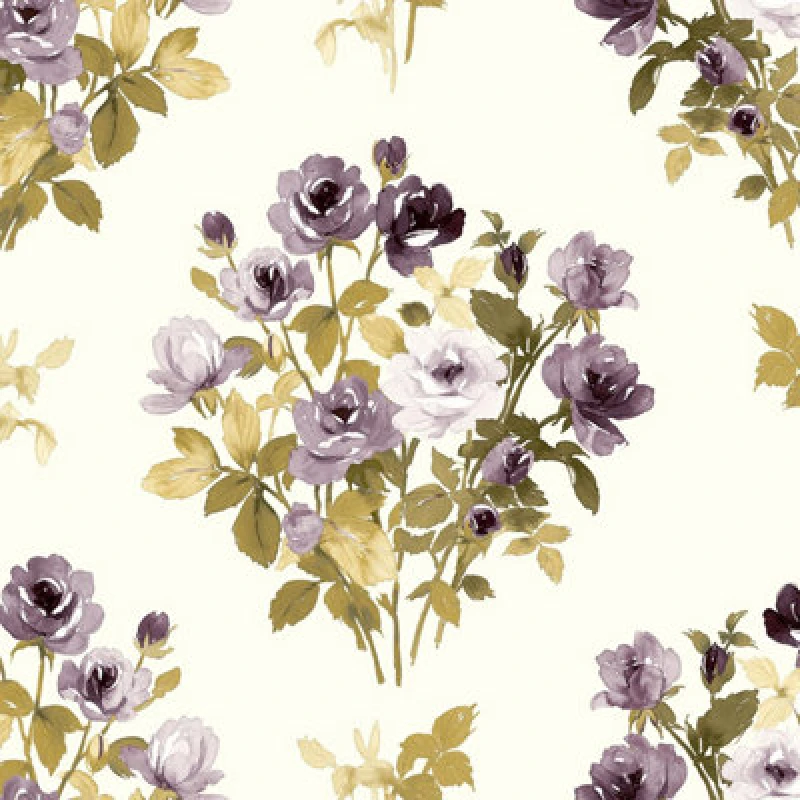 Image of Wallquest Rose Bouquet Purple Wallpaper Floral Flowers Botanical Acrylic Coated