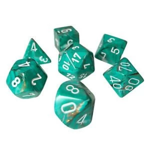 Image of Chessex Poly 7 Dice Set: Marble Oxi-Copper With White