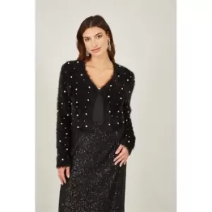 Image of Yumi Black Eyelash Bolero With Pearl Detail - Black