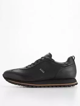 Image of BOSS Parkour Runn Leather Trainer, Black, Size 7, Men