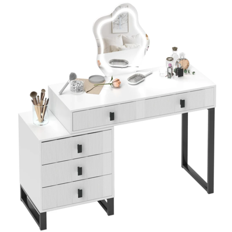 Image of HOMCOM HOMCOM Dressing Table with LED Leaf Shape Mirror and 5 Drawers, White White One Size Unisex 5063603241244