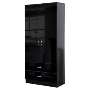 Image of Chilton 2 Door Combination Wardrobe With 2 Drawers Black Gloss - Black