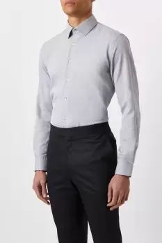 Image of Grey Slim Fit Herringbone Texture Smart Shirt