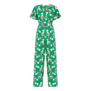 Image of Yumi Green Floral Jumpsuit With Angel Sleeves - Green