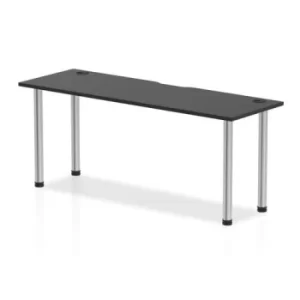 Image of Impulse Black Series 1800 x 600mm Straight Table Black Top with Cable Ports Chrome Leg
