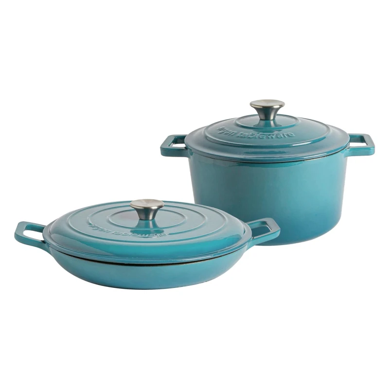 Image of Argon Tableware 2pc Cast Iron Casserole Dish Set with Self-Basting Lids 2.3L & 4.68L in Teal Teal Unisex