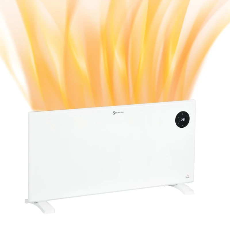 Image of HOMCOM 2000W Electric Convector Heater, Freestanding or Wall Mounted, Space Heater with Adjustable Thermostat, Timer, White