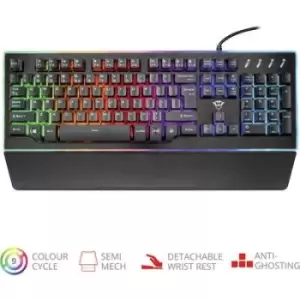 Image of Trust GXT 860 Thura Semi-Mechanical USB Gaming keyboard Backlit, Gel wrist support mat German, QWERTZ, Windows Black
