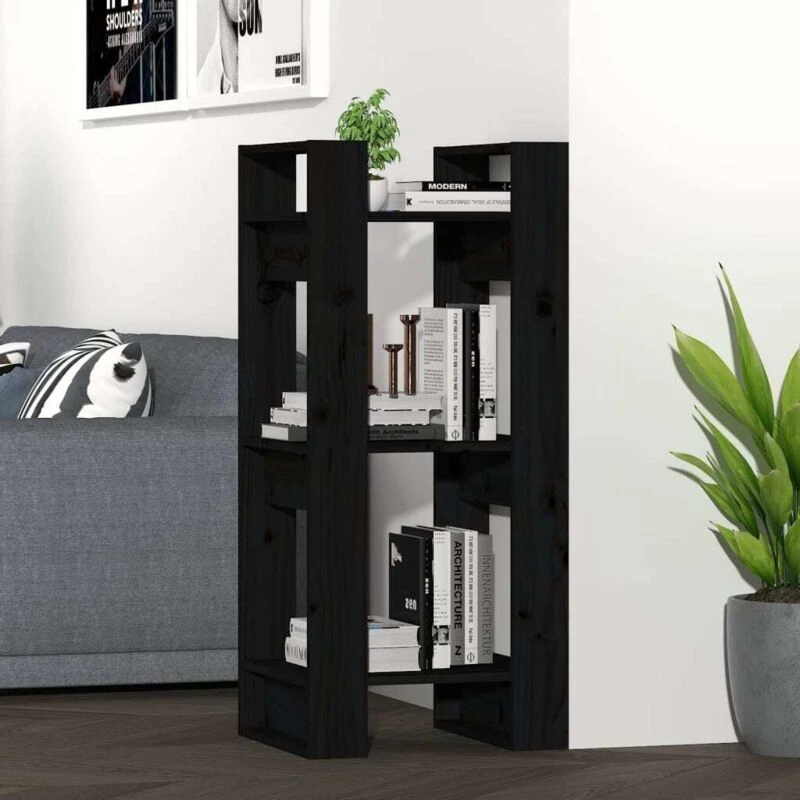 Image of VIDAXL Book Cabinet/Room Divider Black 41x35x91cm Solid Wood Pine vidaXL 8720286905012