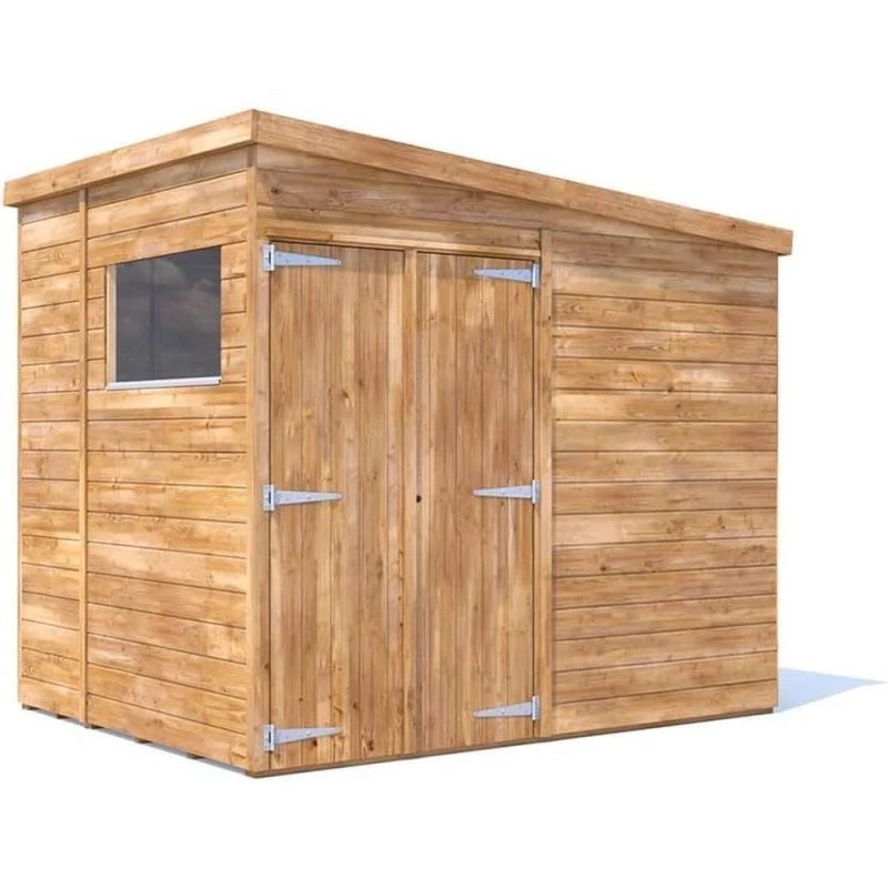 Image of Dunster House 8X6 Wooden Bike Shed, 2.4X1.8M, 15mm Walls, Pent Roof, Window, Pressure Treated, Superfelt, Modular