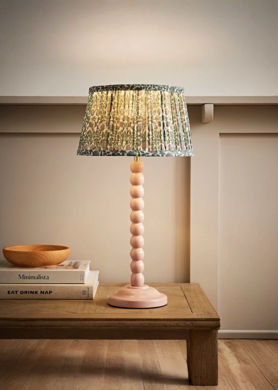 Image of ValueLights Bobbin Bobble Table Lamp with Floral Pleated Tapered Lamp Shade in Pale Pink Pale Pink Unisex