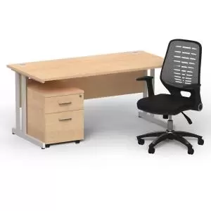 Image of Impulse 1600 x 800 Silver Cant Office Desk Maple 2 Dr Mobile Ped
