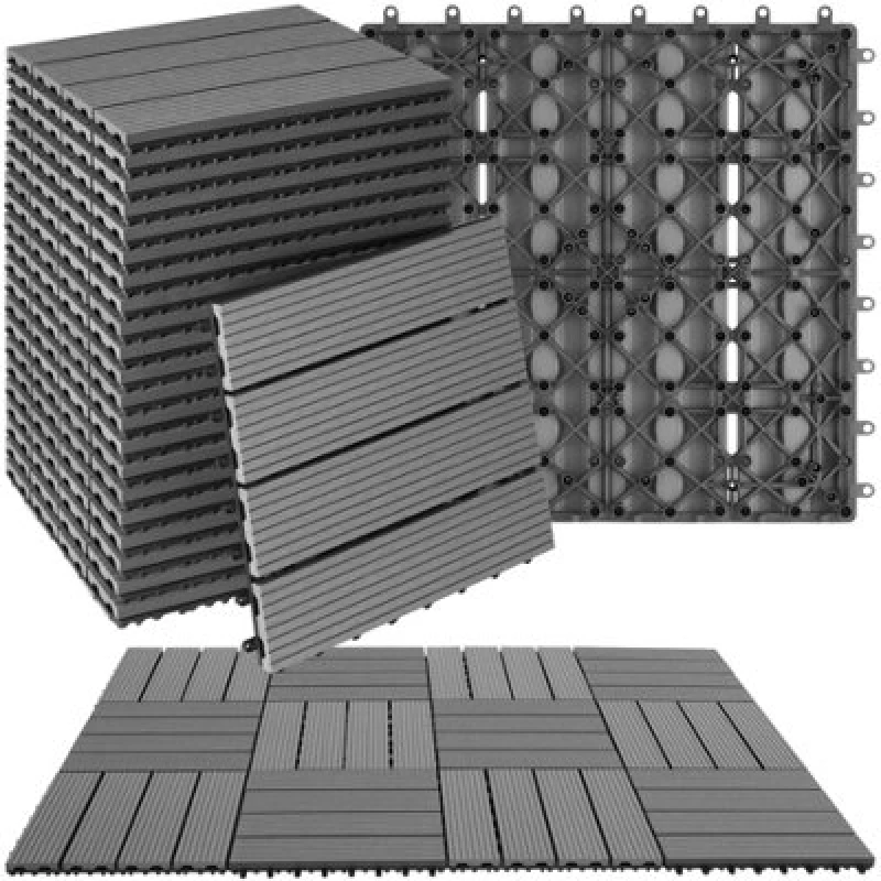 Image of Tectake Composite Decking Tegulas - Click System, Wood Look, Outdoor Safe Set Of 22 - Grey