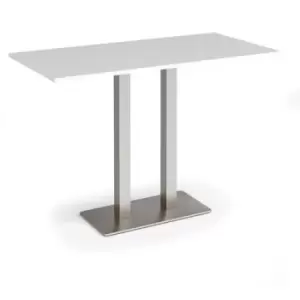 Image of Eros rectangular poseur table with flat brushed steel rectangular base and twin uprights 1600mm x 800mm - white