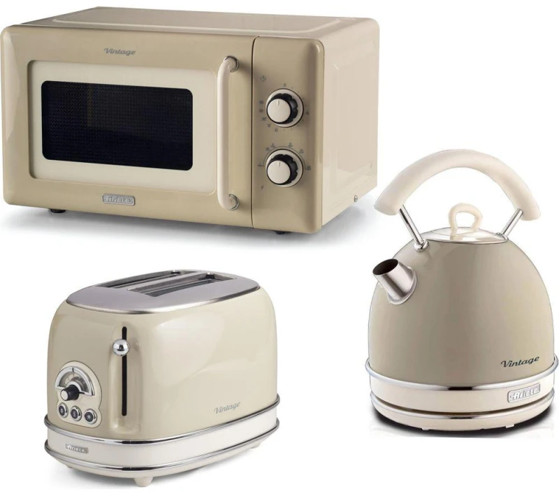 Image of ARIETE Vintage ARPK64 Microwave, Traditional Kettle & 2-Slice Toaster Bundle - Cream 5016368010273