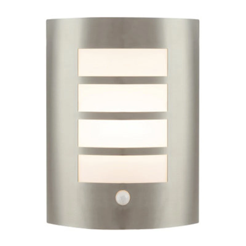 Image of Happy Homewares Modern Outdoor Ip44 Stainless Steel Flush Wall Lamp Fitting With Pir Sensor