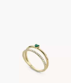 Image of Fossil Women Modern Meadows Reconstituted Green Malachite Heart Band Ring