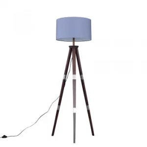 Image of Willow Dark Wood Tripod Floor Lamp with XL Dark Grey Reni Shade