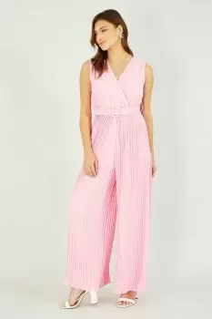 Image of Pink Pleated Jumpsuit With Belt