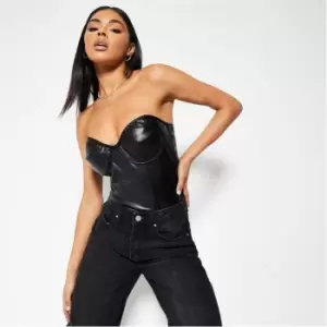 Image of I Saw It First Faux Leather Cupped Bodysuit - Black