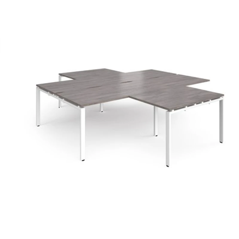 Image of Adapt Adapt back to back 4 desk cluster 2800mm x 1600mm with 800mm return desks - white frame, grey oak top ER28168-WH-GO