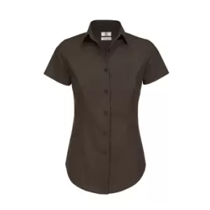Image of B&C Womens/Ladies Black Tie Formal Short Sleeve Work Shirt (XS) (Coffee Bean)