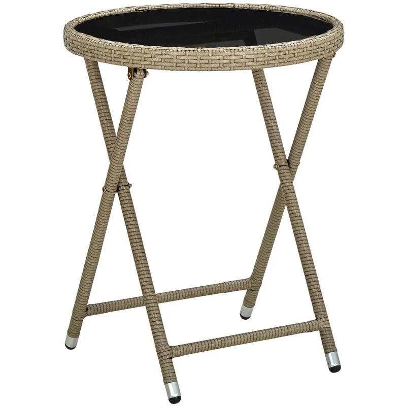 Image of VIDAXL Tea Table Beige 60cm Poly Rattan and Tempered Glass Vidaxl 8720286089361