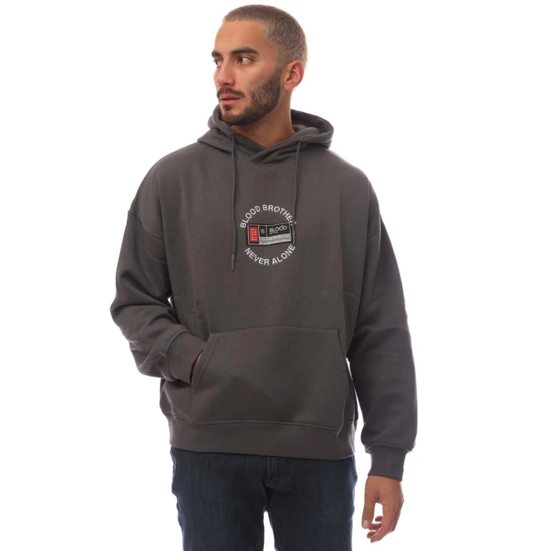Image of Blood Brother Badged Basket Hoodie - Grey Grey XS