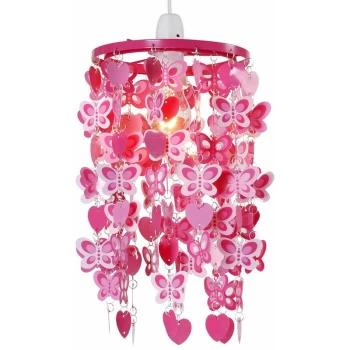 Image of Minisun - Girls Pink Red Hearts Butterflies Ceiling Light Pendant Lampshade New