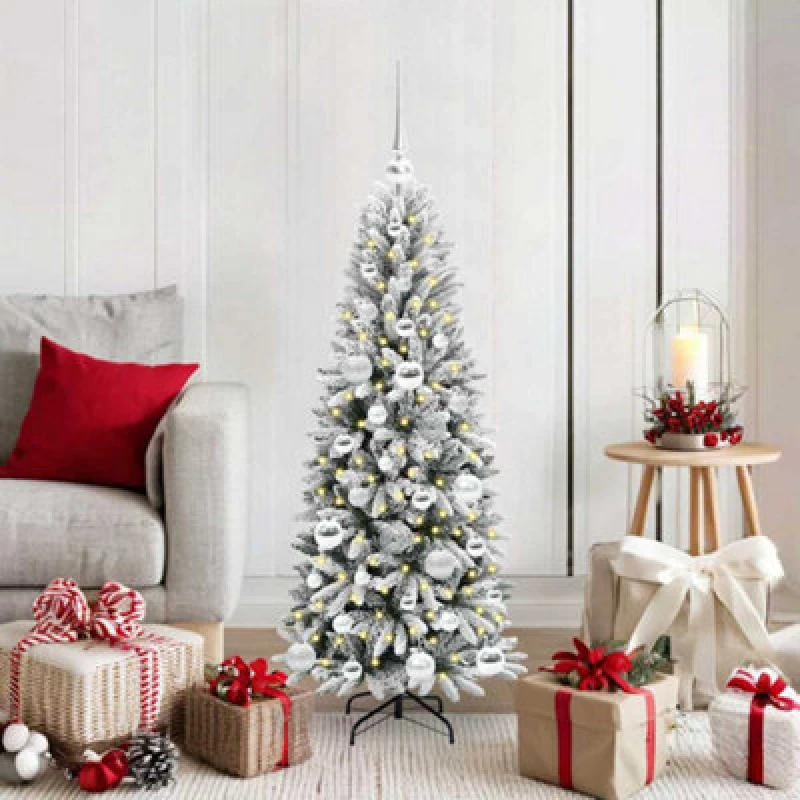 Image of vidaXL Artificial Christmas Tree with 150 LEDs, Silver Balls White 53 x 53 x 120 cm, White 3396026