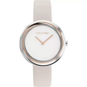 Image of Ladies CALVIN KLEIN Twisted Bezel Leather Watch