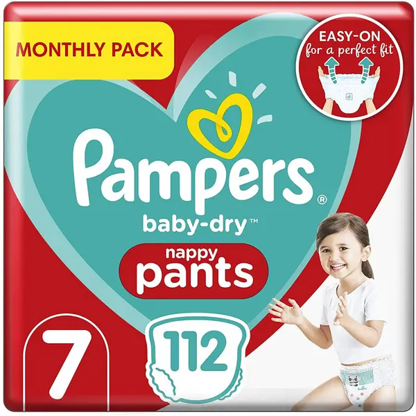 Image of Pampers Baby Dry Nappy Pants Size 7 Monthly Pack 112 Nappies