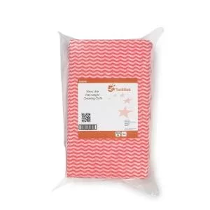 Image of Facilities Wave Line Mid-weight Cleaning Cloth 40gsm W500xL300mm Red