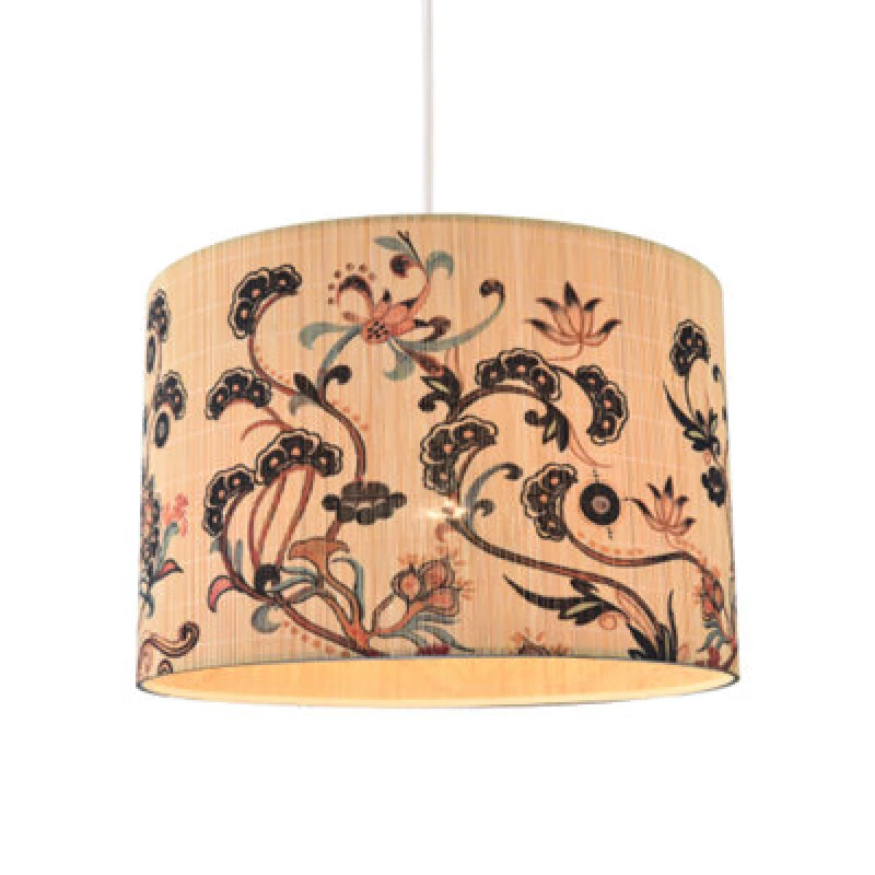 Image of Happy Homewares Contemporary Multi Coloured Floral Bamboo Round Pendant Lamp Shade
