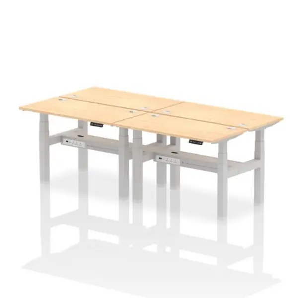 Image of Air Air Back-to-Back 1200 x 600mm Height Adjustable 4 Person Bench Desk Maple Top with Cable Ports Silver Frame HASCP4P12600MPES