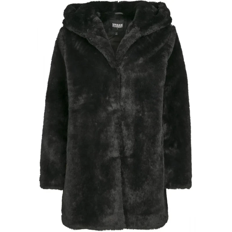 Image of Urban Classics Plus size womens parka Urban Classic hooded teddy coat Noir Female 4XL