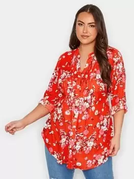 Image of Yours Pintuck Shirt Red Floral, Red, Size 16, Women