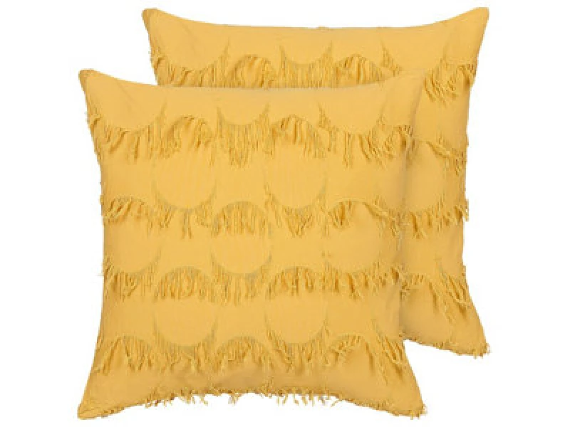 Image of Beliani Set Of 2 Decorative Cushions Agastache 45 X 45cm Yellow Geometric Pattern
