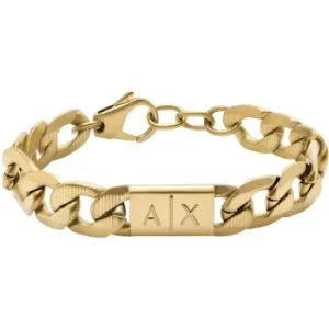 Image of Mens Armani Exchange Gold-Tone Stainless Steel Chain Bracelet