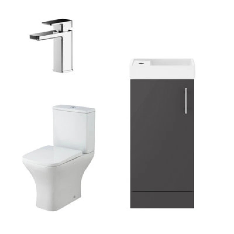 Image of Balterley Cloakroom Floor Standing Vanity Basin Unit Tap Toilet Gloss Grey Grey