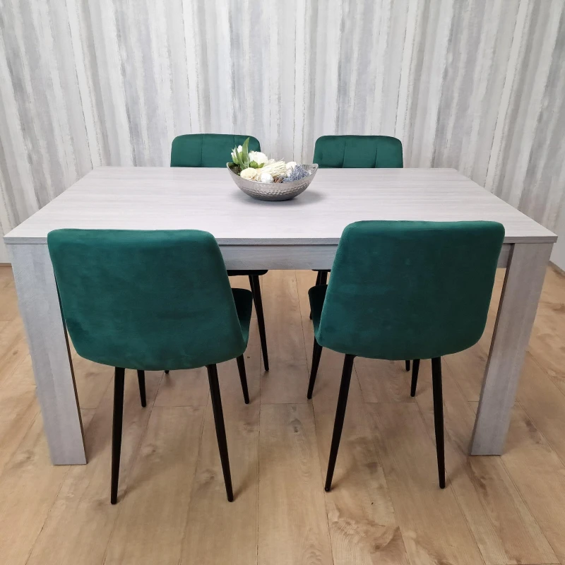 Image of KOSY KOALA Dining Table In With 4 Green Velvet Chairs Kitchen Dining Table for 4 Dining Room Dining Set Grey