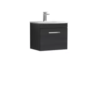 Image of Nuie Athena 500 Wall Hung Single Drawer Vanity & Curved Basin - Black Woodgrain