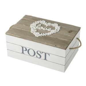 Image of Rectangle Wooden Love Design Post Box with Rope Handles By Heven Sends